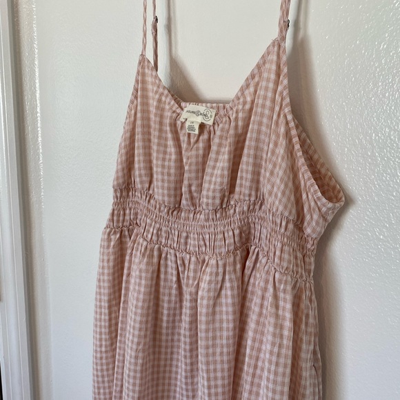 Treasure and Bond: Smocked Midi Dress In Pink Smoke Sarah Check (NWOT) - Picture 3 of 15